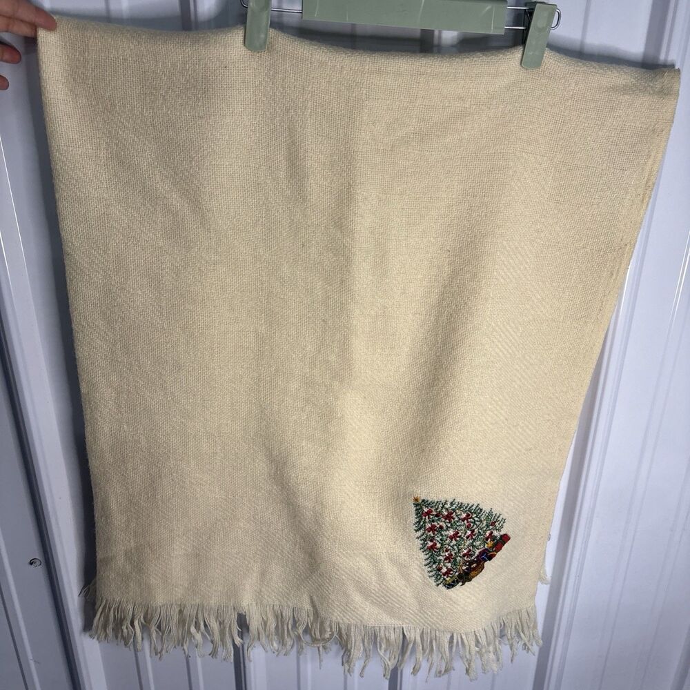 Vintage Lands' End "Coming Home" 100% wool throw blanket w/ Christmas Tree 50x60